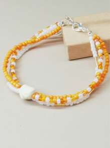 1pc Multi-Color Beaded Bracelet, Simple Beach Style Women Bracelet