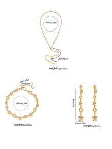 3 件，Y 型长链项链+手链+耳环，铜合金金属空心圆链，适合夏季海滩度假、日常佩戴和节日礼物