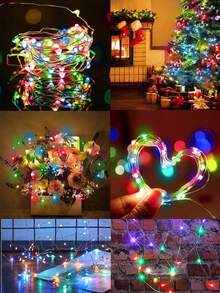 10入 2M 20LED 銅線仙女串燈，暖白色與彩色雙色，3種燈光模式（常亮、慢閃、快閃），附3顆LR44電池，適用花束禮盒包裝、室內居家派對節日裝飾 - 銀色 - 查看 9