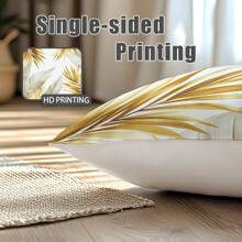 [2D Flachdruck] 4 Stücke goldene 3D Federn Blatt Bedruckte Kissenbezüge [Kissenfüllung nicht enthalten], 17.7*17.7in(45*45cm), [Einseitiger Muster] Moderne einfache Polyester Kissenbezüge für Sofa, Bett, Wohnzimmer, Schlafzimmer, Auto, Büro, Hotel Dekoration, Geeignet für alle Jahreszeiten, perfektes Geschenk für Familie und Freunde