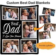1pc Personalized Dad Gifts For Father's Day, Custom Photo Blanket For Dad, Unique Birthday Gift For Husband, Men - trắng - Xem 4