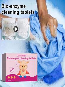 JAYSUING 10 viên sủi enzyme sinh học làm sạch quần áo, làm sạch các vết ố vàng và vết bẩn cứng đầu như cà phê, loại bỏ vết ố vàng và làm sáng vải, không gây kích ứng, bảo vệ sợi vải, phân hủy bụi bẩn. - Thể rắn - Xem 3