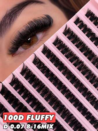 Dense, Curly, Natural & Soft 100D Individual Eyelash Extensions 8-16mm Mixed 0.07mm D Super Light Weight 10 Rows 160 Pieces Waterproof Mink Tufts 3D Realistic Effect False Lashes, Suitable For Natural, Heavy Makeup, Everyday Look, Portable For Daily Use Or Outing
