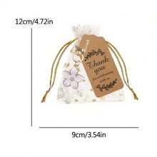 36pcs/12Set White Flower Keychain Gift Bag Candy Bag Set, Hot Stamping Star And Moon Drawstring Bag Organza Bag, Brown Kraft Paper Thank You Hanging Tag Thank You Gift Bag Tag Card Keychain, Very Suitable For Parties, Birthdays, Weddings, Colleagues, Friends, Famil