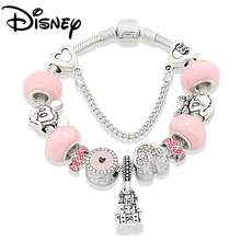 Disney 1 Pc Pink Crystal Cartoon Bead Bracelet Silver Plated Heart Mickey Minnie Bead Jewelry For Women Gift - Pink - View 7
