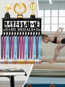 15-Hook Gymnastics Medal Display Rack Metal Wall-Mounted Medal Hanger And Trophy Shelf Display Personalized Sports Competition Award Holder Athlete Birthday Gift - Black - View 8