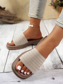 Bohemian Style Women Flat Sandals, Fashion Flat Slide Sandals, Versatile For Outdoor Beach Party And Indoor Casual Wear - Apricot - View 1