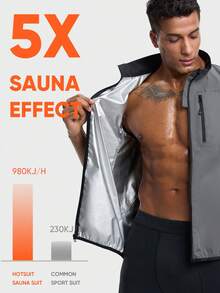 HOTSUIT Men's Sauna Vest Full Zip Sports Shirt Sauna Vest Suitable For Running Training Weight Loss - Dark Grey - View 7