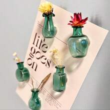5pcs Mini Glass Vase Fridge Magnets,Mini Vase Ornaments, Home Decoration Pendants, Refrigerator Magnets, Vintage Style Flower And Cat Whisker Holder – Table Decorations Unique Gift For Her, Birthday Graduation,Housewarming, Pet Lover (Not Included Plant)