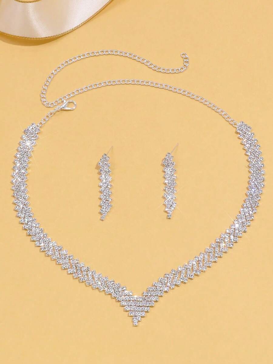 Bộ vòng cổ và hoa tai hình thoi giọt nước sang trọng thanh lịch thời trang - Xem 1