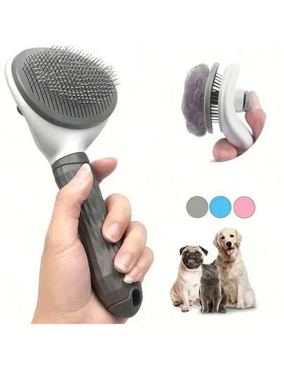 1pc Pet Hair Remover & Grooming Brush, One-Click Auto Cleaning Deshedding Tool, Suitable For Cats & Dogs