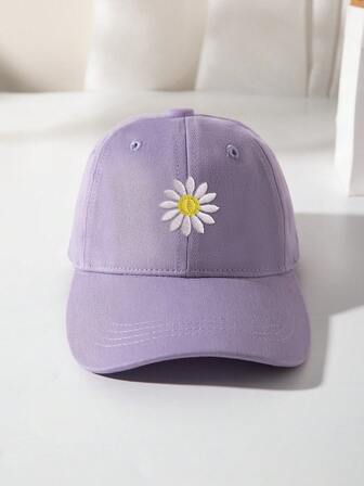 1pc 3-12 Years Old Children's Snapback Cap, Spring & Fall, Fashion Unisex Kids Sun Visor Hat, Embroidered Floral, Suitable For Indoor & Outdoor Use