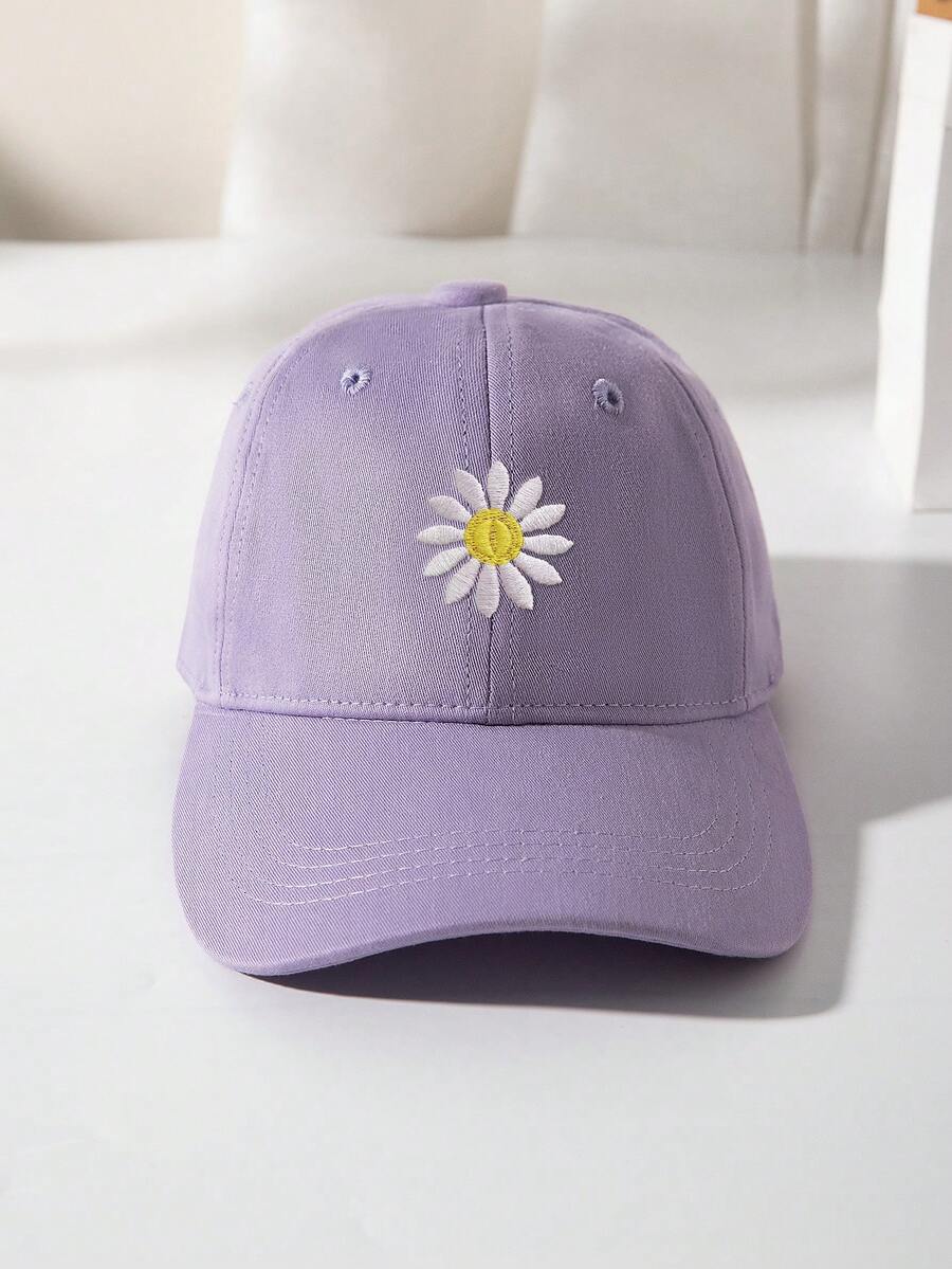 1 件 3-12 岁儿童 Snapback 帽，春季和秋季，时尚中性儿童遮阳帽，刺绣花卉，适合室内和室外使用 - 淡紫色 - 查看 1