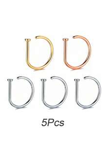 1 件/3 件/5 件女士和女孩假鼻环金色不锈钢 D 型简约美式个性字母嘻哈街头风格无孔配饰假鼻钉 - 金色 - 查看 9