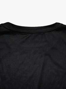 男士夏季休闲短袖T恤，复古暗黑骷髅风格，圆领，涤纶面料，适合运动健身 - 黑色 - 查看 7