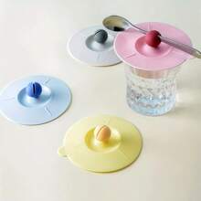4/1pc High-Quality Cup Lids With Spoon Clip, Round Silicone Cup Lid, Tea Cup Lid, Water Cup Lid, Mug Lid, Dust-Proof And Leak-Proof Seal, Keeps Drinks Fresh