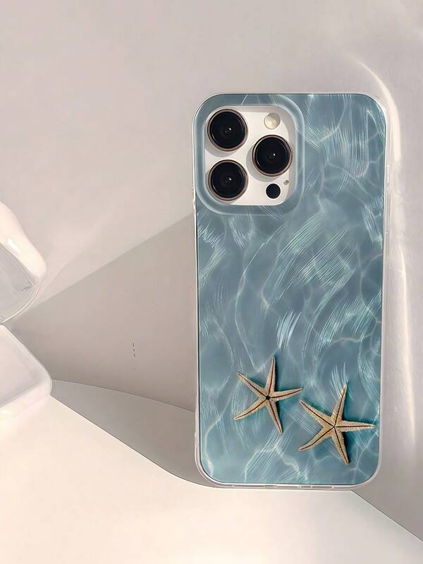 Blue Phone Case Ocean 1pc Starfish Element & Shiny Graphic Waterproof, Drop-Proof, Anti-Slip Soft Protective Phone Case Compatible With IPhone Shockproof Anti-Fall Scratch Resistant
