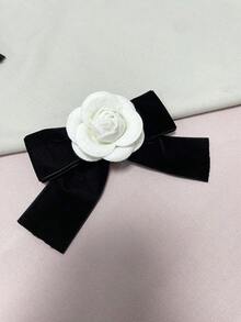 韩版高端新款丝绒蝴蝶结山茶花领针，女士蝴蝶结花朵胸针装饰 - 白色0972 - 查看 4
