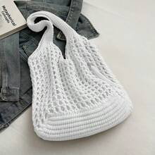 Women's Hollow Knit Shopping Tote Bag, Crochet Handbag, Large Capacity Portable Storage Bag, Suitable For Travel, Outdoor, School Use, Beach Vacation Or Easy Carry, Mother's Day Gift