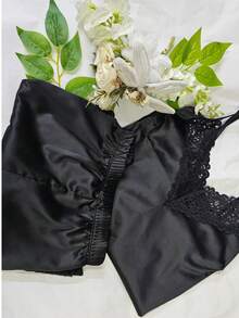 PIJAMA SATIN SHORT ROMANTICA CON DETALLES ENCAJE - Negro - Ver 3