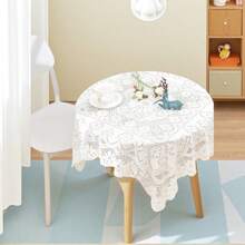 1 PIEZA Mantel de Encaje, Mantel de Boda Estilo Retro 3D Blanco Marfil, Adecuado para Bodas, Cenas, Fiestas de Fin de Semana, Comidas Familiares, Festivales, Acción de Gracias y Navidad