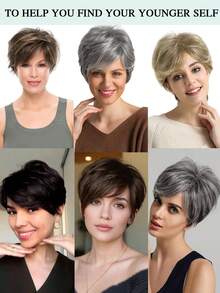 Natural Black Short Hair Topper With Bangs Relaxed Pixie Cut Clip In Hair Topper For Women With Thinning Hair Synthetic Hair Top Hairpieces