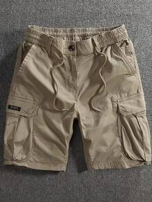 Sensual Star Pantalones cortos holgados de carga para hombres con bolsillos con solapa y cintura con cordón,pantalones cortos casuales tipo hawaiano, pantalones cortos sueltos tipo bermuda, pantalones cortos deportivos,color sólido, resistentes y ligeros, ideales para verano, uso diario, estilo outdoor y ropa casual - Caqui - Ver 6