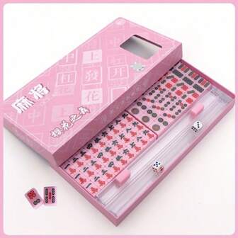Set da mahjong cinese portatile di alta qualità con 6 colori, edizione limitata, set da 144 pezzi con 2 dadi e 4 supporti per mahjong, ottimo regalo per Ringraziamento, Natale, mahjong di alta qualità, ottima scelta per il gioco da viaggio