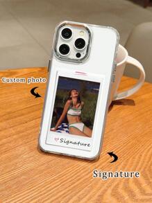 Funda de teléfono personalizada con foto, firma y marco de metal para el aniversario para Apple 16 Pro Max, funda protectora a prueba de golpes personalizada para 13/14/15