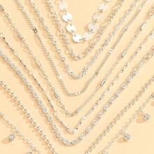 9 Stücke modische minimalistische Metall-Kreis- und geometrische Strass Charm Armkette Set, geeignet für Strandfeste, Zusammenkünfte, Festivals, Geschenke, Sommeroutfits, Schmuckzubehör