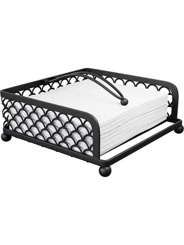 Elegant Flat Paper Napkin Holder With Dispenser Arm - Black Napkin Holders For Table, Kitchen, Countertops & Outdoor Tables