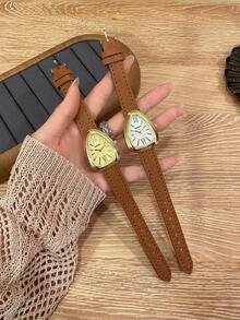 1pc Triangle Watch Gold Dial Brown/Black Strap Simple Quartz Movement Watch Suitable For Daily Decoration - one-size - View 12