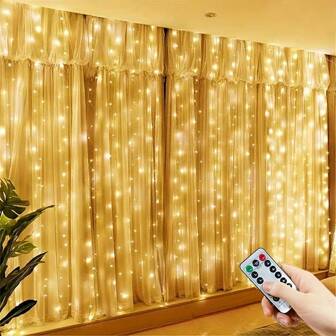 1pc 600LED 6m*3 Meters/19.6ft*9.8ft USB Curtain String Lights, Christmas Wreath Fairy Lights With Remote Control, LED Lights Decoration For Wedding, Home, Bedroom, New Year, Valentine's Day, Christmas, Halloween