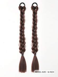 2 件长发辫子橡胶圈辫子发纤维合成假发适合儿童日常佩戴和角色扮演 - 自然黑 - 查看 2