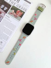 1 件女式刺绣蝴蝶结、花朵、樱桃水洗牛仔皮革表带，兼容 表带 38 毫米 40 毫米 41 毫米 42 毫米 44 毫米 45 毫米 49 毫米 S10 42 毫米 S10 46 毫米，时尚、可爱、舒适可更换表带，兼容 Series 11 Ultra 3 SE3 Ultra 2 S10 SE2 9 8 7 SE 6 5 4 3 2 1 - 淡青色 - 查看 6