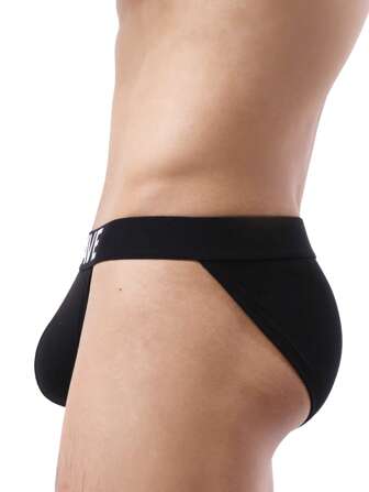 Plus Size Men's Sexy Bikini Briefs, Elastic U Pouch Double Layer Breathable Spandex Fashion Underwear For Young Adults