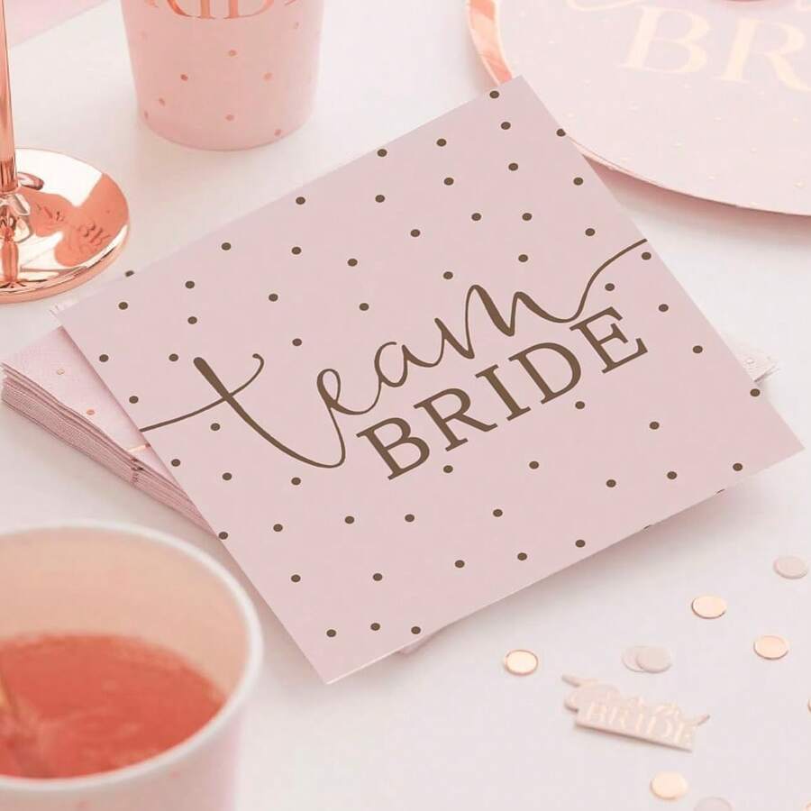 20 件/40 件/60 件/套，单身派对新娘送礼会餐巾 Team Braut 波尔卡圆点餐桌装饰，适合单身派对新娘和新娘团队/婚礼，颜色为粉色和玫瑰金 - 彩色 - 查看 1