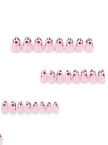 24Pcs Short Almond Shaped Wear Press-On Nails, Minimalist French Cow Print Nail Art Set Including 1Pc Gel Nail Polish And 1Pc Nail File, Suitable For Women Daily Wear Nail Supplies Nails