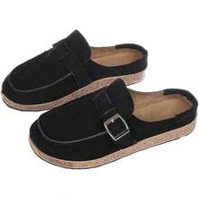 Women's Flat Slippers Comfortable Solid Color Soft Sole Closed Toe Slippers Casual Summer Beach Slides Sandals Shoes - 黑色 - 查看 5