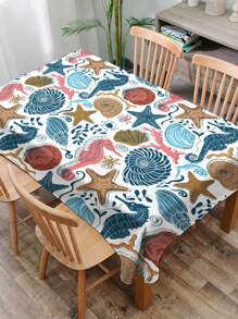 1 pieza Mantel con estampado de serie marina, moderno mantel rectangular/redondo de poliéster impermeable, estampado digital adecuado para sala de estar, comedor al aire libre, mesa redonda pequeña