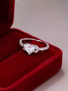 1 pieza Anillo con forma de corazón de circonita cúbica elegante y de alta calidad, adecuado para mujeres como regalo de boda, compromiso, Día de San Valentín o aniversario