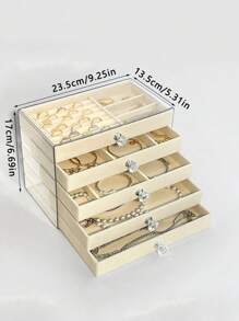 1pc 5-Layer Flocked Jewelry Storage Box, Multi-Functional Stackable Transparent Jewelry Box With Drawers, For Earrings, Rings, Necklaces, Bracelets, Pendants, Perfect For Birthday, Valentine's Day And Anniversary Gifts, Display Box For Women Storage Organizer Travel Essentials Back To School