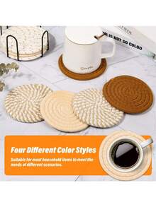 1/5/10pcs Nordic Style Placemats, Round Woven Coasters, Heat-Resistant Pot Holders, Bowl Pads, Heat Insulation Mats For Tabletop Protection - Multicolor - View 2