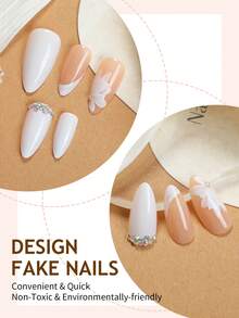 24片中号杏仁形法式美甲贴纸，花朵亮片和水钻装饰，优雅全覆盖假指甲，适合女性和女孩日常佩戴的美甲用品 - 彩色 - 查看 3