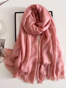 1pc Solid Color Scarf, Women Summer Sunscreen Mid-Length Scarf, Korean Elegant Beach Scarf, Travel Shawl, Large Headdress - QMD602 - View 7