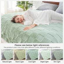 Checkered White Faux Rabbit Fur Throw Blanket, Soft Fuzzy Fluffy Minky Cream Furry Blankets For Couch, Bed (50 * 60 Inches Ivory) - Sage Green - View 8