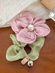 1 pieza Accesorio de moda elegante de flor de perla falsa con elástico, coletero, sujetador de cabello, accesorios de peinado para mujeres, bandas elásticas para el cabello, sujetadores de coleta, bandas de goma para el cabello, scrunchies, cuerda para el cabello, diademas, banda elástica - Rosa - Ver 3