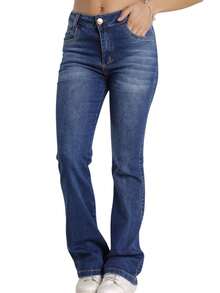 Premium Women's Youth Flare Jeans - 深色水洗藍 - 查看 3