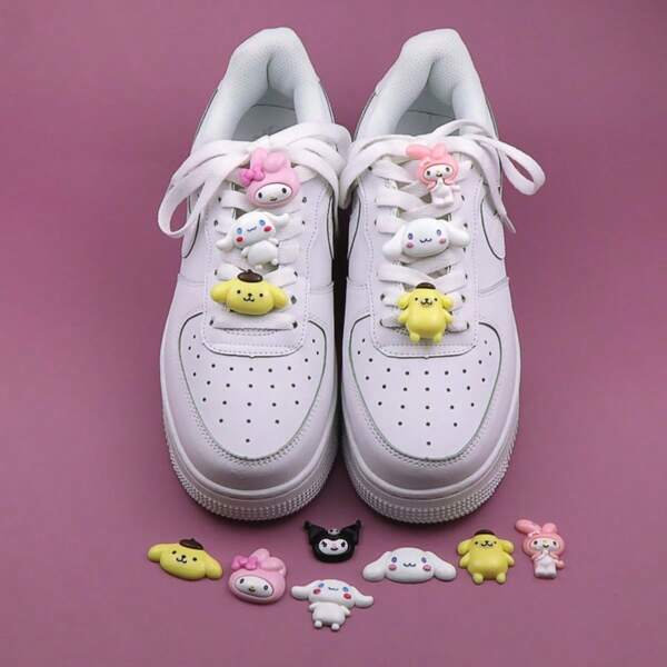 Sanrio 7-Piece Sanrio Kuromi Hello Kitty Shoe Set - Cute Cartoon Decoration, Suitable For Sports Shoes, Scarves, And Wristbands, DIY Fashion Accessories