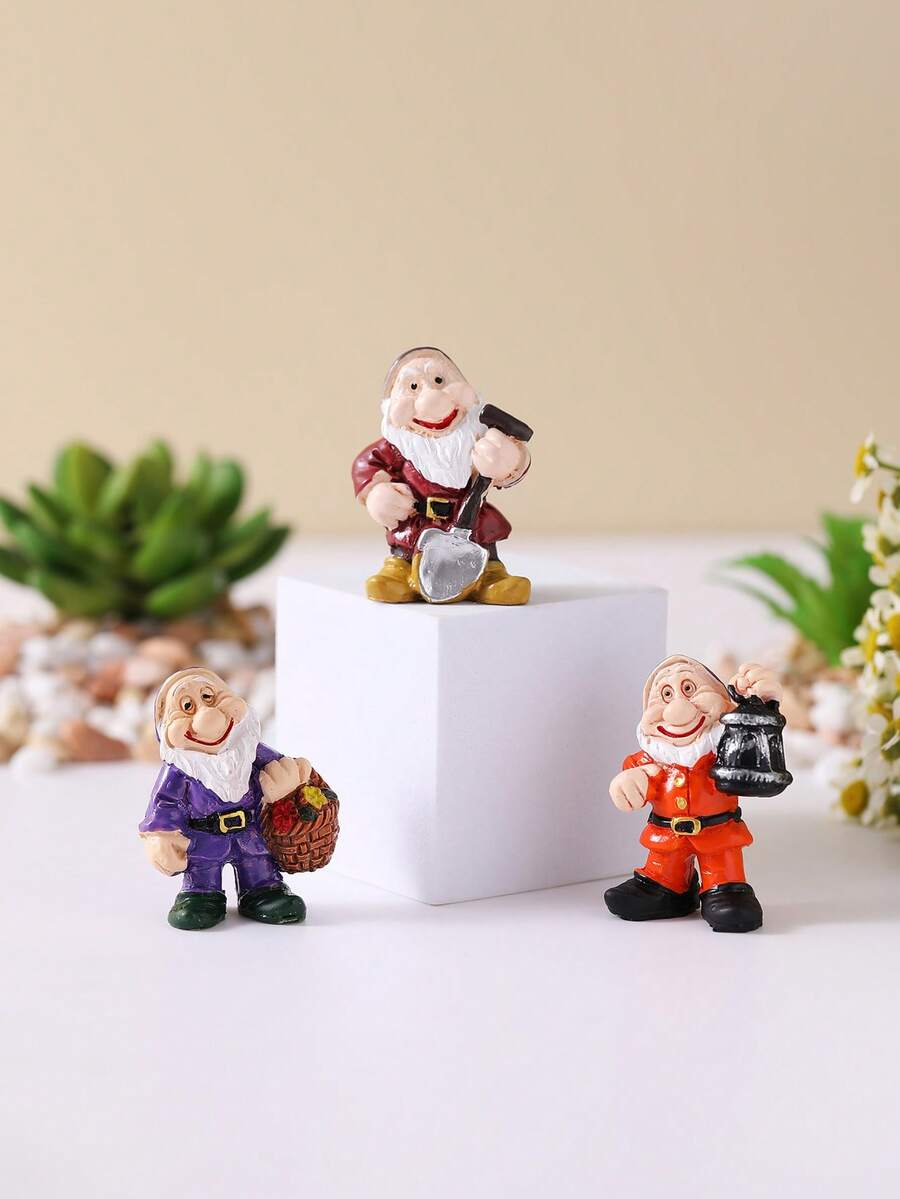 3 件树脂可爱小矮人装饰，苔藓微景观园艺盆栽配件工艺品，家居客厅卧室办公桌装饰品 - 彩色 - 查看 1